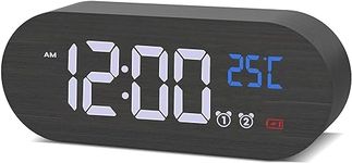 aboveClock Alarm Clocks Bedside, Wooden Digital Clock with 13 Alarm Tones, USB Rechargeable, Brightness Dimmable, Adjustable Alarm Volume, Snooze, Dual Alarm, Power-Off Memory, 12/24H