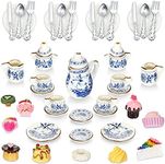 41 Pieces 1:12 Scale Miniatures Dollhouse Kitchen Accessories 15 Porcelain Tea Cup 16 Mini Doll Plate Knife Fork Spoon 10 Miniature Decor Dessert Pastry Cake Table Decor for Cook Party (Retro Style)