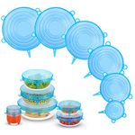 Silicone Stretch Lids, Zero Waste Reusable Silicon Container Lid Covers for Leftover Food Fruit Bowls Pots Cups Jars Dishes (6PCS, Blue)