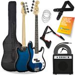 3rd Avenue Full Size 4/4 Electric Bass Guitar Beginner Pack Kit with 15W Amplifier, Bag, Cable, Strap, Stand and Spare Strings – Blue