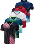 5 Pack Mens V-Neck Dry Fit T-Shirts, Active Athletic Short Sleeve Workout Tops, Performance Gym Tees (Available in Plus Size), Black/Navy/Red/White/Dark Teal, 3X-Large