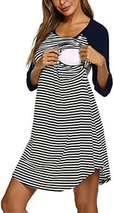 3/4 Womens Maternity Printed Sleeve Striped Sleepwear Breastfeeding Dress Maternity Dress Maternity Pants (Navy, XL)