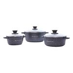 Wonderchef Granite Die Cast Non-Stick 6-Piece Casserole Set with Lids | Induction Bottom | Soft-Touch Handles | 3.5mm Thick | 2 Years Warranty | Grey