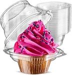 Prestee 100 Individual Cupcake Containers - Stackable | Individual Cupcake Boxes | Cupcake Holders | Plastic Cupcake Container | Single Cupcake Boxes | With Connected Airtight Deep Dome Lid | BPA-Free