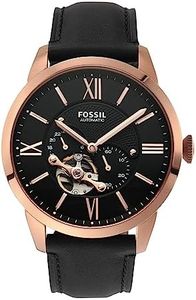 Fossil Men's Townsman Automatic Stainless Steel and Leather Two-Hand Watch, Color: Rose Gold, Black (Model: ME3170)