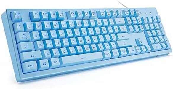 Basaltech Blue Keyboard with 7-Color LED Backlit, 104 Keys Quiet Silent Light Up Keyboard, 19-Key Anti-Ghosting Membrane Keyboard Gaming Keyboard USB Wired Membrane Keyboard for Computer/Mac/Laptop