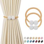 2 Pieces Magnetic Curtain Tie Backs - 19" Long Pearl Ball Curtain Magnetic TieBacks, European Drapes Clips Rope Holdbacks for Home, Office, Hotel Window Decorative, Bronze