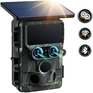 Solar WiFi Trail Camera - 4K 30fps 60MP Starlight Night Vision Dual Lens Bluetooth Game Camera with 0.1S Trigger IMX458 Sensors Hunting Cam with 120° Wide-Angle IP66 Waterproof