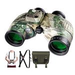 QUNSE 10X50 Marine Binoculars for Adults, Waterproof Binoculars with Rangefinder Compass,BAK4 Prism Navigation Birdwatching Hunting (Camouflage)