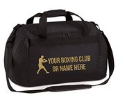 Personalised Boxer Holdall Boxing Club Bag Mens Womens Boys Sports Girls PE, Black/Gold Print