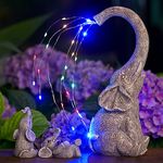 Elephant Statue with Solar Watering Lights - Elephant Garden Ornaments Siting Outdoor Figurine Lights for Garden/Yard Decor,Elephant Gifts for Women.