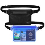 AiRunTech Waterproof Pouch with Waist Strap (2 Pack) | Beach Accessories Best Way to Keep Your Phone and Valuables Safe and Dry | Perfect for Boating Swimming Snorkeling Kayaking Beach Pool Water Parks(Black&Blue)