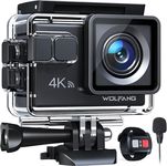 WOLFANG GA100 Action Camera 4K 20MP Waterproof 40M Underwater Camera EIS Stabilization WiFi 170° Wide Angle Helmet Camera (External Microphone, Remote Control, 2 Batteries and Accessory Kit)