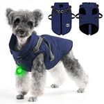 HezzLuv Dog Winter Jacket Coat, Waterproof Dog Coat with Harness, Warm Vest Dog Clothes for Small Dogs, Adjustable Warm Coats & Jackets for Dogs, Fleece Cotton Lined, Zipper Design, Blue, M