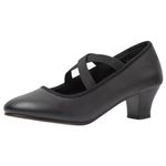 Asyusyu Black Character Shoes Slip On X Cross Elastic Strap Character Dance Shoes for Women Ballroom Latin Salsa-6UK