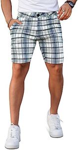 Mens Chino Shorts Slim Fit Plaid Shorts for Men Casual (Vintage White Plaid,30-1)