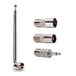 VooGenzek 7-Section Telescopic DAB Radio Aerial Antenna, FM Aerial Indoor Antenna 75 Ohm, F Type Male Plug Connector ​with 3 Adapters, for Table Top Radio, HiFi AV Stereo Receiver Mini System