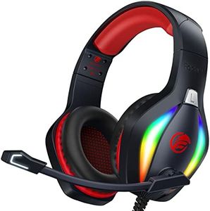 Fachixy 「2024 New」 FC100 Cascos Gaming para PS4/PS5/PC/Xbox One/Switch, Auriculares Gaming Cancelación de Ruido, Cascos con Microfono Estéreo Sonido, Cascos PS4 con 3.5mm Jack con Luz RGB (Rojo)