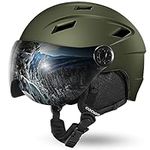 Odoland Snow Ski Helmet with Detachable Visor, Shockproof/Windproof for Skiing, Light Weight Snowboard Helmet and 2-in-1 Visor Detachable Goggles Set for Men Women, Olive Green, M