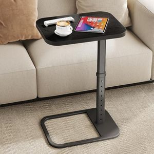 Kitstorack Upgraded TV Tray Table with Panel Lock, Adjustable Height & 90° Flip-Over Design, Sofa Arm End Side Table for Eating, Dinner, Snack, Laptop, Couch, Bed, Chair or Small Spaces, Black