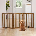 Semiocthome Bamboo Wood Dog Gates and Barriers Indoor,3-Panel Freestanding Puppy Gates for The House with 2 Metal Stands,24" H Folding Pet Gate for Stairs, Doorway Expands Up to 140cm Fully Assembled