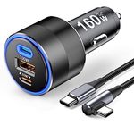 160W USB C Car Charger Fast Charging Cigarette Lighter Type C Car Charger PD3.0 100W PPS 45W QC4+ 30W for MacBook Pro Air Laptop iPad iPhone 15 14 13 Pro Samsung S24 S23 (with 100W USB C Cable)