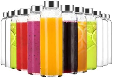 Luxfuel 18 oz Clear Glass Water Bottles with Lids, Reusable Glass Juice Bottles with Stainless Steel Cap for Juicing, Refrigerator,100% Leak Proof, BPA Free, Set of 24