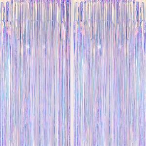 DECOCKRAT 2 Pack Foil Fringe Backdrop - Iridescent Shiny Tinsel Curtains for Party Decoration/Photo Booth Props - 3.3x6.6 FT Metallic Foil Backdrop for Birthday, Wedding, Graduation, Christmas.