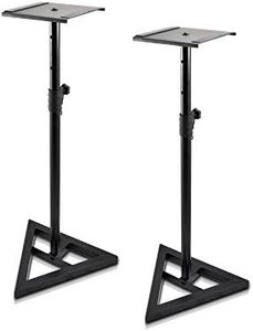 Pyle Universal Monitor Speaker Stands - Heavy Duty Studio Speakers Holder 9” Metal Square Platform 26” - 52” Telescopic Height Adjustment & Three-Point Triangle Base Plate w/ Floor Spikes - AZPSTND35
