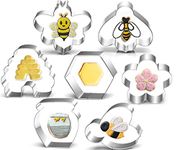 LUBTOSMN Bee Cookie Cutters Set-3 Inches-7 Piece-Bee, Beehive, Flower, Honeycomb and Honey Jar Stainless Steel Cookie Biscuit Cookie Cutters Molds for Honey Bee Party Decoration Favor