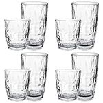 Plastic Water Tumblers | Set of 8 Transparent Unbreakable Drinking Glasses Clear Acrylic Reusable Juice Wine Cups |4 each: 12-ounce and 16-ounce for Home Picnic Party, Dishwasher Safe, Stackable