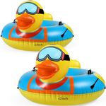 Syhood 2 Pcs Winter Snow Tube 37 Inch 47 Inch Inflatable Duck Print Heavy Duty Thickened Bottom Sturdy Handles Cold Resistant PVC Snow Tube Sled for Sledding Kid Adult Skiing Winter Outdoor Fun