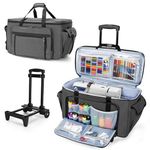 CURMIO Sewing and Embroidery Machine Carrying Case with Wheels, Rolling Embroidery Machine Tote Bag with Bottom Support Board Compatible with Brother SE600, PE535 Embroidery Machine, Gray