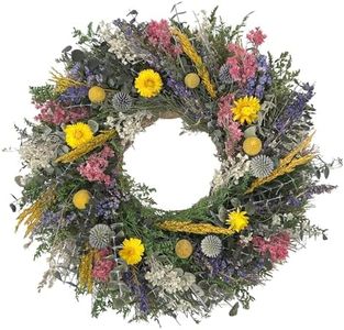ANDALUCA 20" Preserved Dried Flowers Natural Botanical Floral Eucalyptus Wreath (Botanical Blossoms)