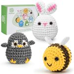 Crochet Kit for Beginner, Crochet Starter Kit Step-by-Step Video Tutorials, Amigurumi Stuffed Animals Crafts for Adults, Beginner Crochet Kit for Adults Kids14+ Women Men-Penguin&Bee&Bunny