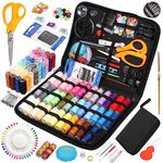 JUNING Sewing Kit with Case, Sewing Supplies for Home Travel and Emergency, Kids Machine, Contains Spools of Thread, Mending and Sewing Needles, Scissors, Thimble, Tape Measure