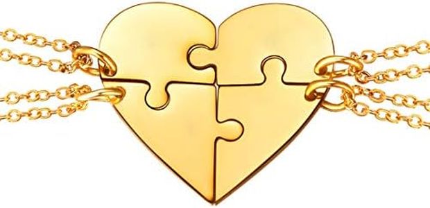 U7 Collier Coeur 4 Plaqué Or Pendentifs Séparables Personnalisable avec Chaînes Doré 1.5mm/51cm Bijoux Cadeau Moderne pour Famille Soeur Amis Friends BFF Birthday Gift