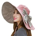 Women's Foldable Floppy Reversible Travel Beach Sun Visor Hat Wide Brim UPF 50+, Pink, Cotton Linen, One Size