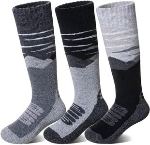 SeeyAN Kids Merino Wool Ski Socks Boys Girls Thermal Warm Boot Thick Winter 3 Pairs Cozy Socks For Skiing & Snowboarding (Black/Grey/Dark Grey, 13-15 Years)