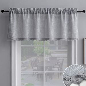 Beda Home Tassel Linen Textured Swag Valance for Farmhouses’ Kitchen; Light Filtering Rustic Short Swag Topper for Small Windows Bedroom Privacy Added Rod Pocket Design, Grey, 52Wx18L - 1PC