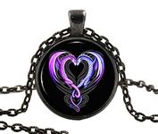 Dragons Heart Necklace, Black Pendant, Unique Jewellery Art Gift for Her