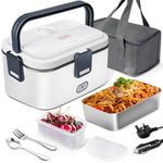 AUTOPkio 1.8L Electric Heated Lunch Box - 220V/ 24V/ 12V 3 in 1 Heatbox Food Heater Warmer with Bag and Detachable Stainless Steel Container for Truck, Car, Office (Grey)