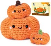 Crochetta Crochet Kit for Beginners, Crochet Starter Kit with Step-by-Step Video Tutorials, Crochet Animal Kits for Adults and Kids, DIY Craft Supplies, 3 Pack Halloween Pumpkins Family (40%+ Yarn)