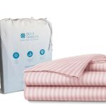 Blue Dahlia 300TC 1CM Stripe Cotton Fitted Bedsheet (King Size, Lilac)Bed Sheet for Double Bed,12"Deep Pocket-1 Elastic Fitted Sheet+2 Pillow Covers,Sateen Weave Premium Bedding Set Oeko-TEX Certified
