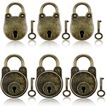 Hotop 6 Pieces Vintage Lock Antique Style Mini Archaize Padlocks Bronze Metal Key Lock Bear Frog Small Locks with Keys for Treasure Chest Notebook Wood Box Cabinet Suitcase Luggage