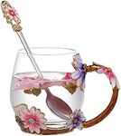 evecase daisy Flower Glass Mugs Tea Cup with Steel Spoon,Tea Lovers Gifts for Women,Wife,Mom,Female,Friends,Birthday,Mothers Day, valentines day,Christmas