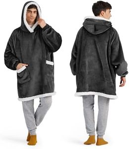Bedsure Blanket Hoodie, Wearable Blanket Hoodie as Gifts for Mom, Birthday Gifts for Women Kids Teens Sherpa Sweatshirt, Grey Black, Oversize