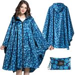 SOPPY Lightweight Waterproof Rain Poncho for Women Men, Windproof Reusable Ripstop Breathable Raincoat with Hood for Outdoor Activities Quick Dry Hooded Raincoat Free Size - Blue Flowers