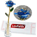 LovFaith Valentines Day Real Rose Dipped 24K Gold with Crystal Stand, Best Forever Fresh-Cut Rose Gift for Her Wife Anniversary Birthday Christmas