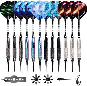 WIN.MAX Darts Plastic Tip - Soft Tip Darts Set - 12 Pcs 18 Gram with 100 Extra Dart Tips 12 Flights Flight Protectors and Wrench for Electronic Dart Board
